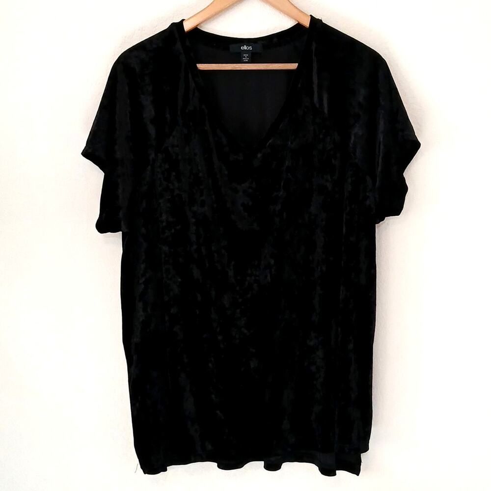 Ellos black velvet short sleeve v-neck top